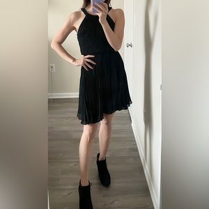 Black Pleated Aymmetrical Cocktail Party Dress S M